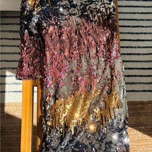 Bebe Black and Gold Sequin mini dress